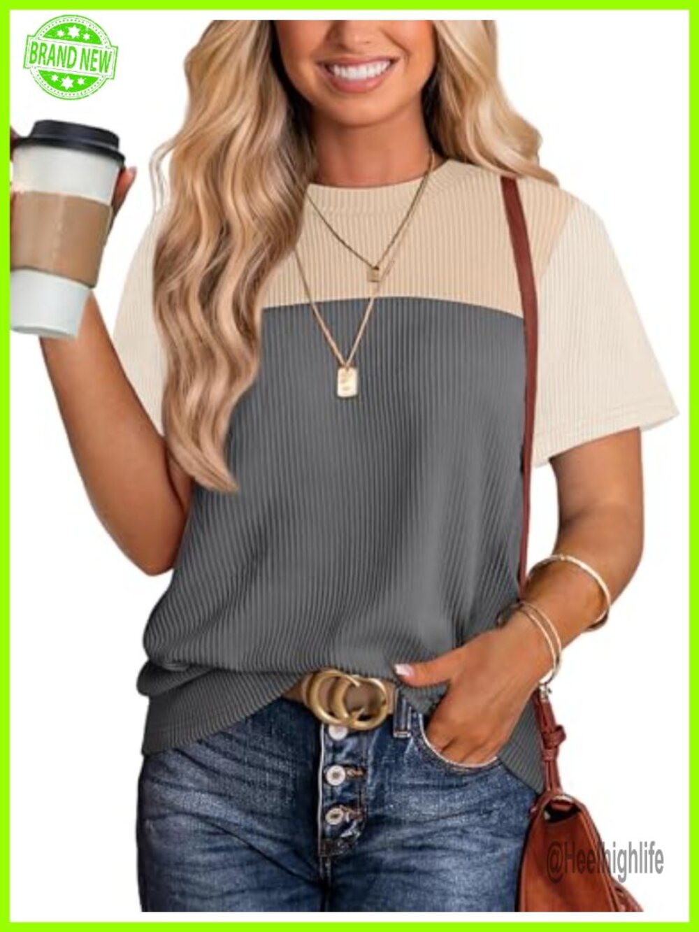 Womens Knit Striped T-Shirt Short Sleeve Crew Neck Loose Fit Casual Summer Top